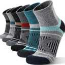 EBMORE 6 Pairs Merino Wool Ankle Hiking Running Socks Compression Support Thick Cushion No Show Socks for Men Women (Gray, L)