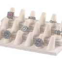 Box White Leatherette Jewelry 18 Rings Finger Display Stand 8.25x4.75x2.5 Inches with Square Base - Ring Holder Organizer Stand for Selling or Personal Use - Display Stands for Rings