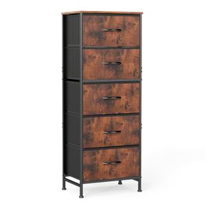 Sweetcrispy 5 Drawer Dresser with Fabric Bins, Sturdy Steel Frame and Wood Top, Storage Organizer Chest for Bedroom, Closet, Hallway, Brown 15.7"D x 11.8"W x 47.7"H (5 Drawers)