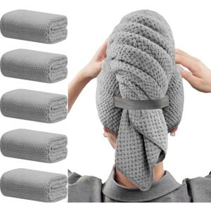 Microfiber Hair Towels, Waffle Hair Towel Set, Super Soft Highly Absorbent, Sturdy Quick Drying Turbans for Long, Thick, Curly Hair (5 Pack, 40" x 20")