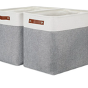 DULLEMELO Extra Large Storage Baskets, Fabric Storage Bins for Organizing Shelves Nursery Toys Books, Closet Baskets and Bins with Handles, White&Grey, 2-Pack