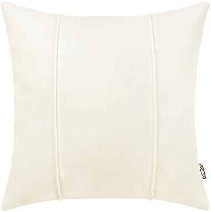 BRAWARM Cream Leather Throw Pillow Covers 20 X 20 Inches - Faux Leather Pillow Cover with Piping, Hand Stitched Faux Leather Throw Pillow for Couch Sofa Bed Living Room Home Decorative