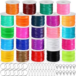 Janinka Gimp String Plastic Lacing Cord Kit with 24 Rolls Gimp Bracelet Cord 24 Pcs Jewelry Lobster Clasp 24 Pcs Key Chain Ring Lanyard Clips Lanyard Snap Hooks(Classic,Normal)