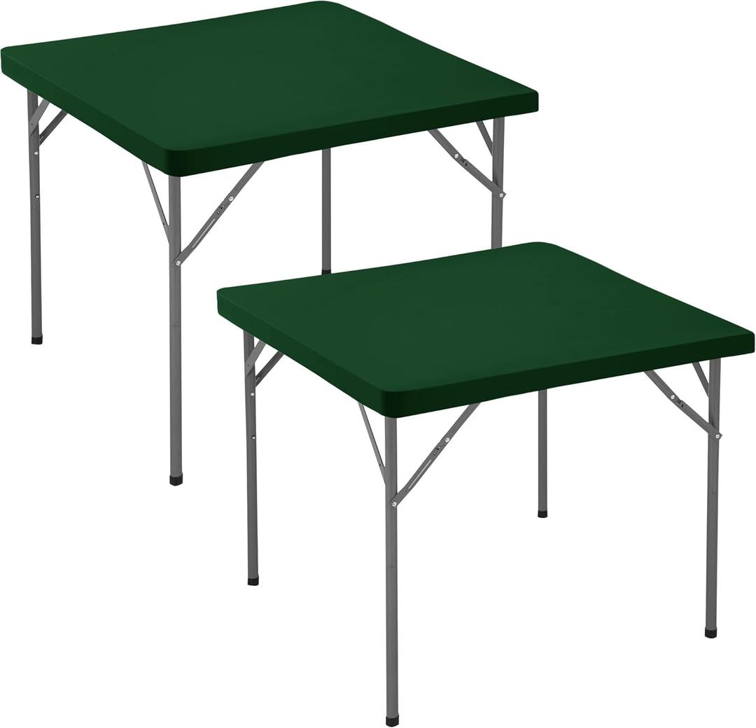 Enjoyidea Fitted Square Tablecloth 36x36 Inch-2 Pack Hunter Green Card Elastic Spandex Table Clothes-Small Stretch Christmas Table Cover Topper Cap for Kitchen Dining Picnic Patio Outdoor Party Tables