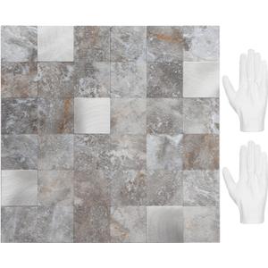 STICKGOO Stick on Backsplash for Kitchen, PVC Mixed Metal Backsplash Tile for Kitchen Peel and Stick (10 Sheets, Grey) (Gray)