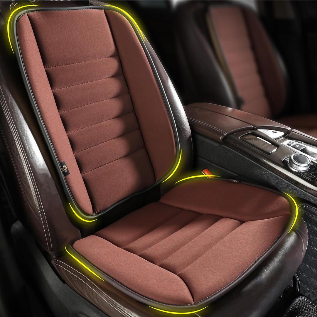 Kingphenix Car Seat Cushion with Back Support Pillow: Enhanced Comfort Memory Foam Design for Pain Relief, Ideal for Drivers and Office Use - Ergonomic Lumbar Comfort for Long Sitting - Brown