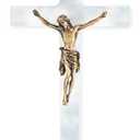 Birsppy AOLDHYY White Pearlized Traditional Gold Corpus Religious 7 Inch Wall Cross Crucifix