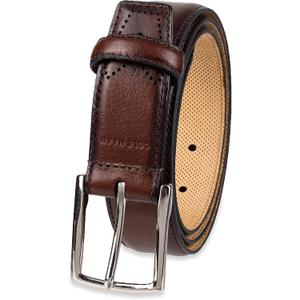 Cole Haan Men's Leather Dress Belt Polished Brown, Tan Or Cognac Strap for Work & Formal Wear (Brown)