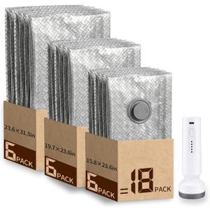 Travel Vacuum Seal Bags for Clothing,Vacuum Storage Bags with Rechargeable Pump,18 Pack Space Saver Compression for Clothes,Blankets,Bedding,Suitcase Luggage Seasonal Storage