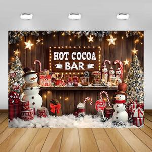 7x5ft Christmas Hot Cocoa Backdrop Candy Shop Snowman Photography Background Winter Christmas Party Photo Props for Baby Shower Birthday Family Party