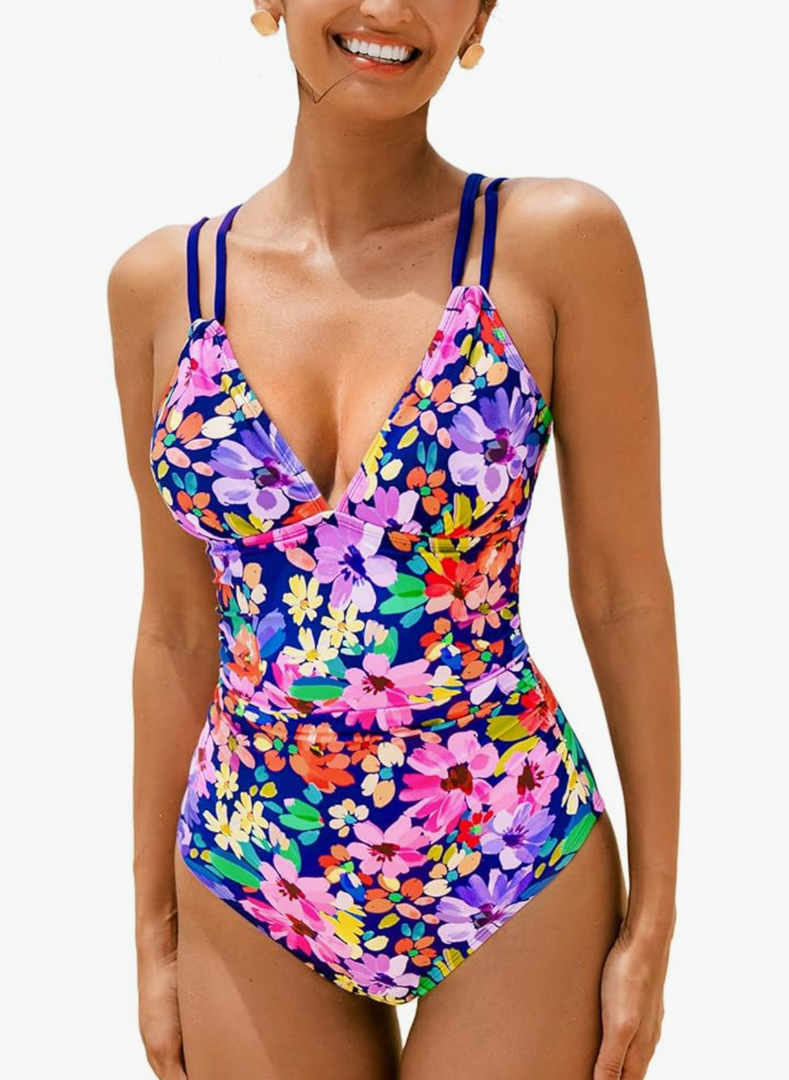 CUPSHE Women's One Piece Swimsuit V Neck Tummy Control Double Adjustable Straps Back Cutout O-Ring XS