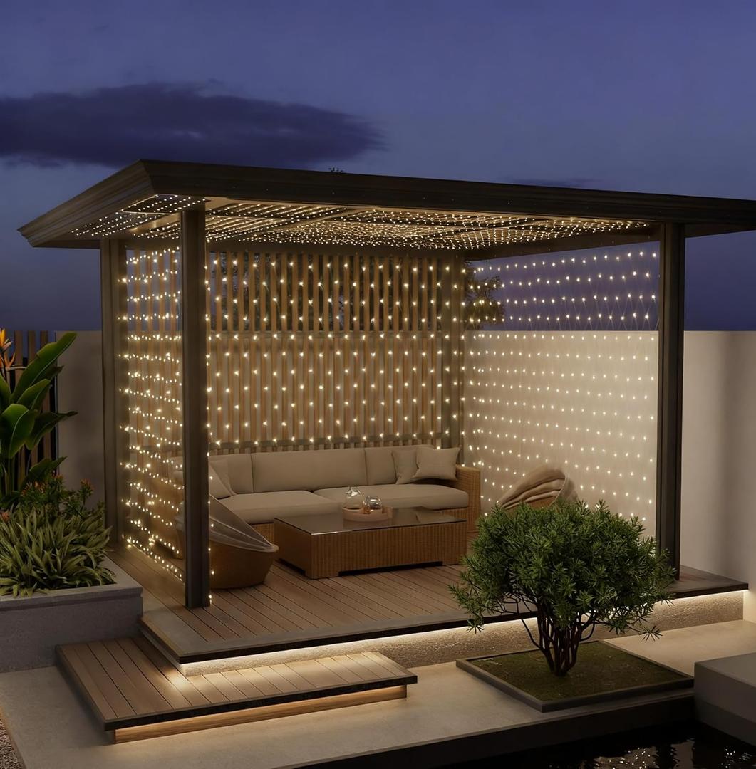 Leisure world 10ft x 10ft 270 LED Net Lights Mesh Fairy String Decorative Outdoor Warm White 8 Modes Net with Remote, Timer for Wedding Christmas Trees, Bushes, Garden, Outdoor Decorations