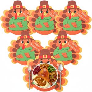 Remerry 15'' Thanksgiving Turkey Placemats Set of 6 Washable Thanksgiving Leather Place Mats Nonslip Turkey Shape Fall Table Mats for Holiday Autumn Harvest Party Kitchen Dining Tableware Decorations