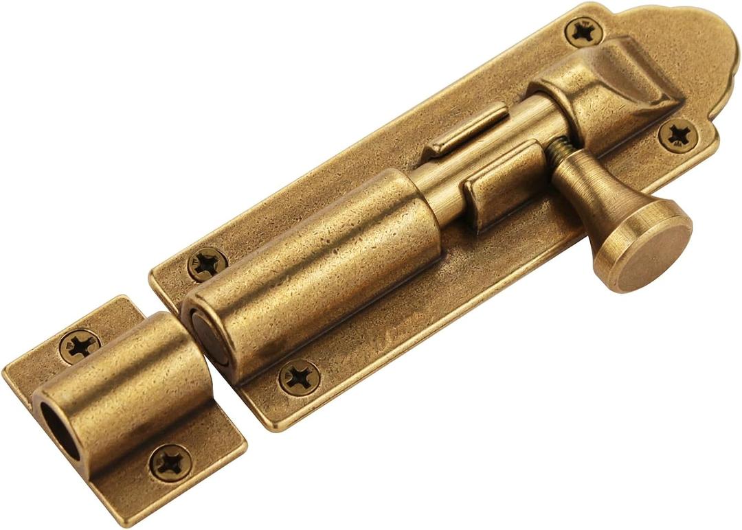 Solid Cast Brass Barrel Bolt, Antique Brass Door Slide Latch Lock, Heavy Duty Gate Sliding Bolt Latch