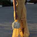 NRTHYE Women Elegant Irregular Ruffles Hem Maxi Dress Mesh Ruched Sleeveless Backless Pleated Long Party Club Dresses (Yellow) Large