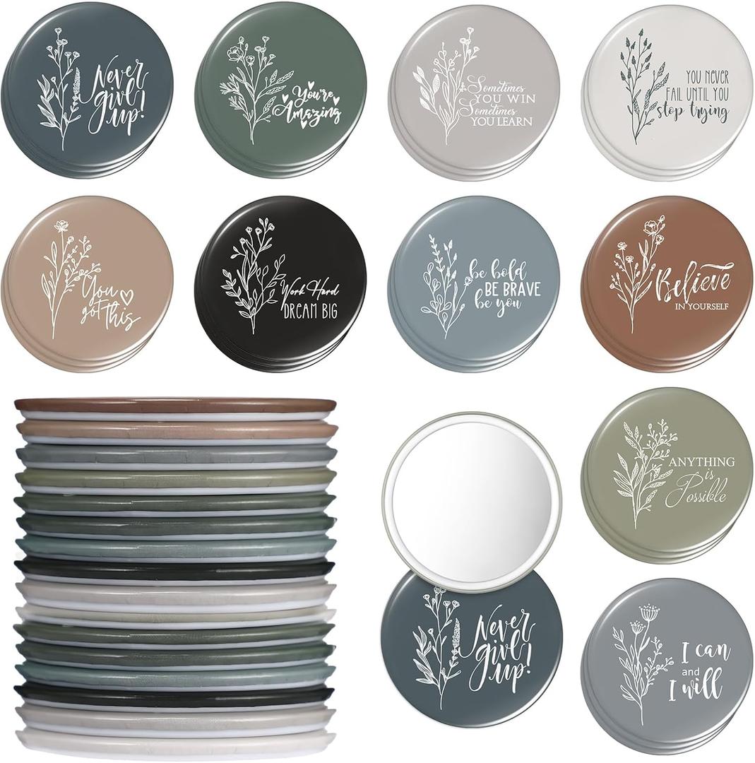 Kigley 30 Pcs Inspirational Compact Mirror Bulk for Women Appreciation Gifts 2. 76'' Mini Portable Pocket Mirror Bulk for Employee for Teachers Graduation