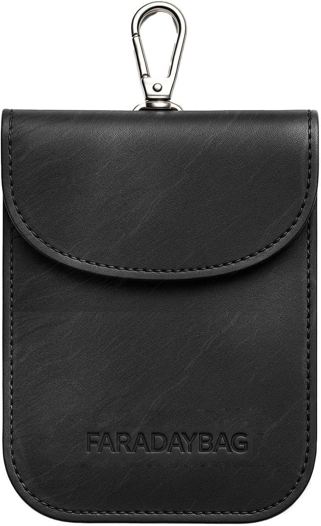 Faraday Key Fob Protector - Real Leather Premium Signal Blocking Pouches - RFID Blocking Car Key Security Shield (Black)