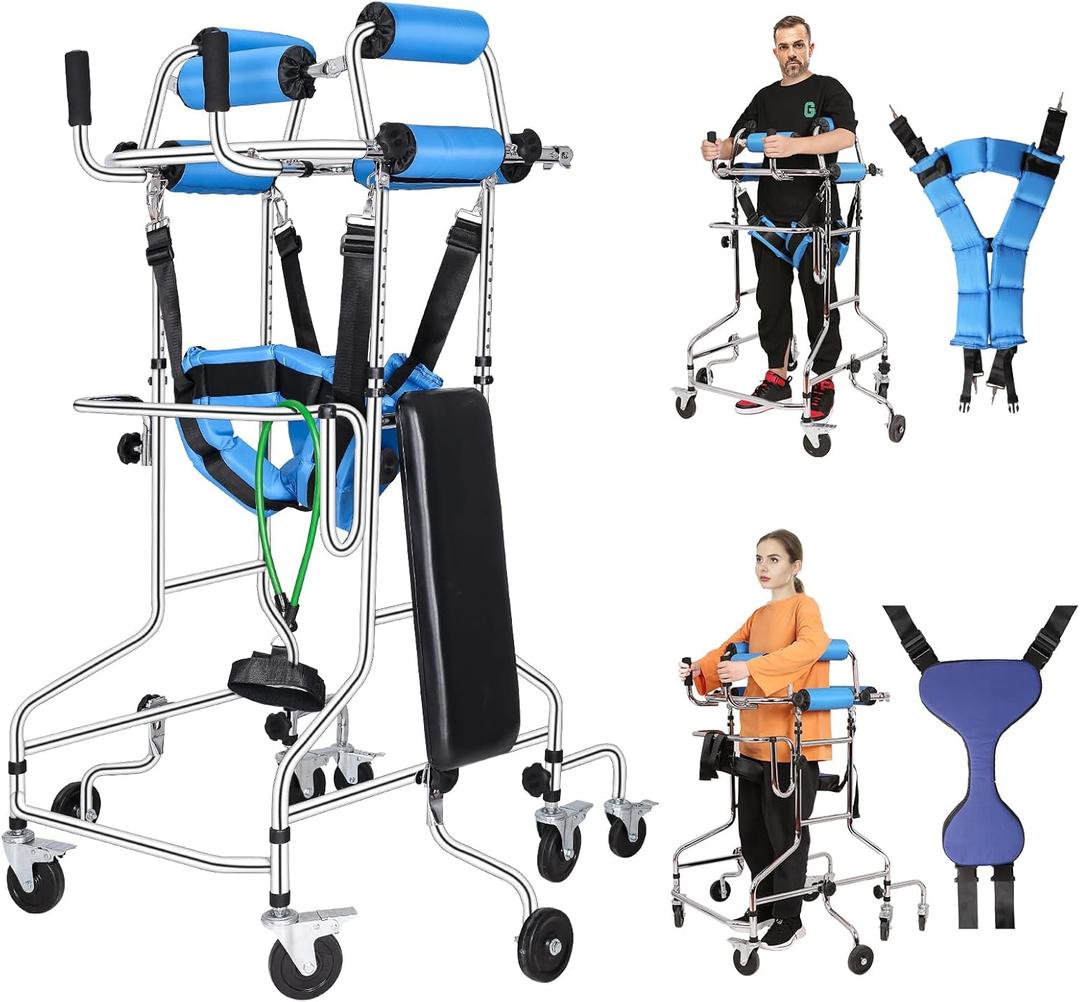 Adult Standing Walker for Seniors, Hemiplegia Rehabilitation hemi Walker Lower Limb Training, Upgraded Double Pads, 8 Wheels Anti-tilt, Suitable for People 58-71 in, Withstands 220 lbs