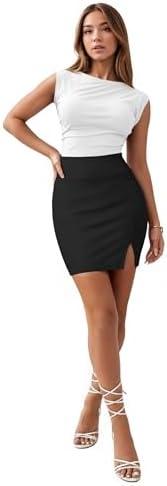 Hybrid & Company Women's Super Comfort Stretchy Basic Mini Pencil Skirt with Side Slit,  L