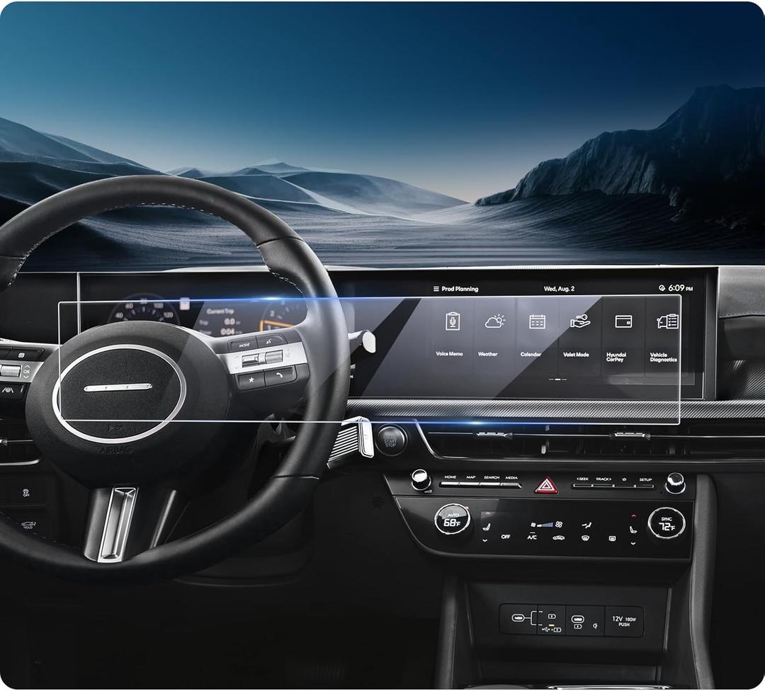 LUWU Screen Protector Compatible with 2024 2025 2026 Hyundai Sonata & Hyundai Santa Fe Accessories 2025 2026 Sonata Santa Fe Tempered Glass Touchscreen 12.3-inch Displays