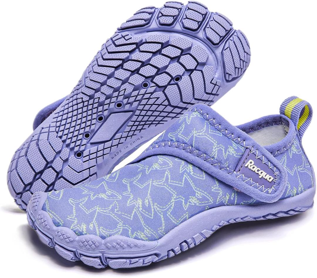 Racqua Toddler Boys Girls Slip-On Water Shoes Quick Dry Barefoot Aqua Shoes (Purple,23)