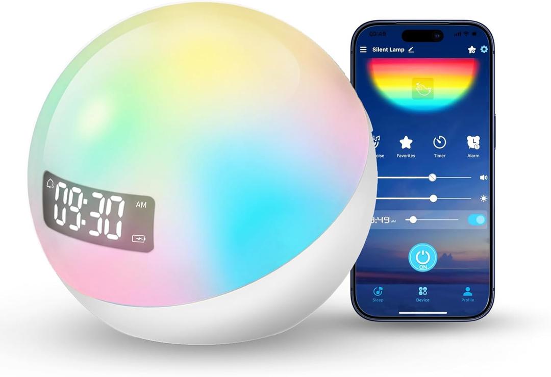 Sunrise Alarm Clock, Natural Wake Up Light with 44 Non-Looping Soothing Sounds, White Noise Machine for Sleeping, 10-Color Night Light with App & Timer, Sound Machine for Bedroom Adults Kids Baby