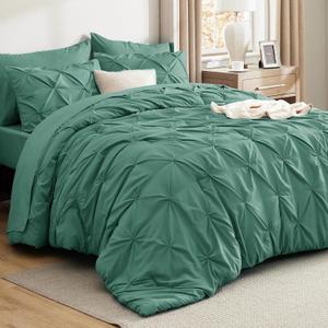 Bedsure Full Size Comforter Sets - Bedding Sets Full 7 Pieces, Pintuck Bed in a Bag Graysih Green Bed Set with Comforter, Sheets, Pillowcases & Shams