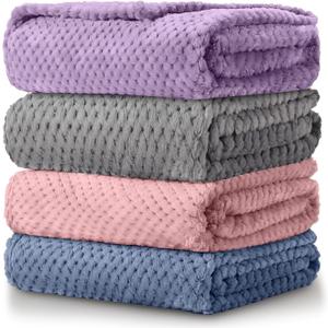 Reginary 4 Pack Fuzzy Blanket 30 x 40'' Waffle Flannel Baby Throw Blankets Warm Nursery & Crib Blankets for Girl & Boy Newborn Infant (Purple, Pink, Gray, Blue)