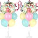 Tea Party Balloons Stand Kit 2 Sets with 2 Huge Teapot Foil Balloons Tea Garden Themed Balloon Centerpiece for Tables for Picnic Birthday Party Supplies Baby Shower Teapots Themed Decorations