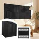 Peel & Stick Acoustic Wood Slat Wall Panels 23 23 3D Wood-Grain Soundproof Panels, 4 Pack Waterproof Decorative Noise-Reducing Wall Panels for Home Office & Studio (Ebony Black)