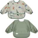 Long Sleeve Baby Bib, Waterproof Fabric, Catch-All Pocket, Baby Smock Bib, Adjustable Sleeves