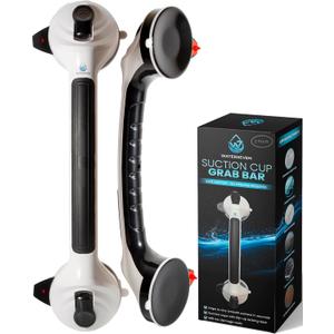 Suction Grab Bars for Shower 2-Pack, Extra-Strong Suction Cup Bathroom Grab Bar Handle w/Green Safety Indicator, No-Drill Removable Shower Handle for Seniors, Elderly & Handicap