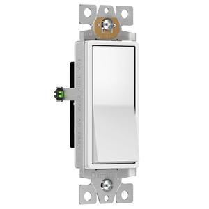 ENERLITES Decorator Paddle Rocker Light Switch, Gloss Finish, Single Pole, 3 Wire, Grounding Screw, Residential Grade, 15A 120V/277V, UL Listed, 91150-W, White And Decorator Plate