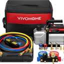 VIVOHOME 1/3 HP 5CFM 1 Stage AC Vacuum Pump and 4 Way AC Manifold Gauge Set