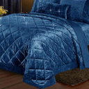 Luxury Velvet Quilt Full Queen Size, Oversized Bedspread Coverlet Quilted Bedding, for All Season, Navy Blue  90x90in