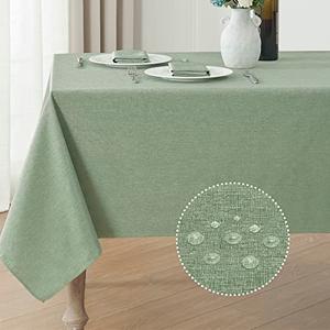 Veblandy Rectangle Tablecloth Waterproof Linen Textured Table Cloth Stain and Wrinkle Resistant Washable, Decorative Fabric Table Cover for Dining, Party and Camping (Sage Green, 52 * 70)