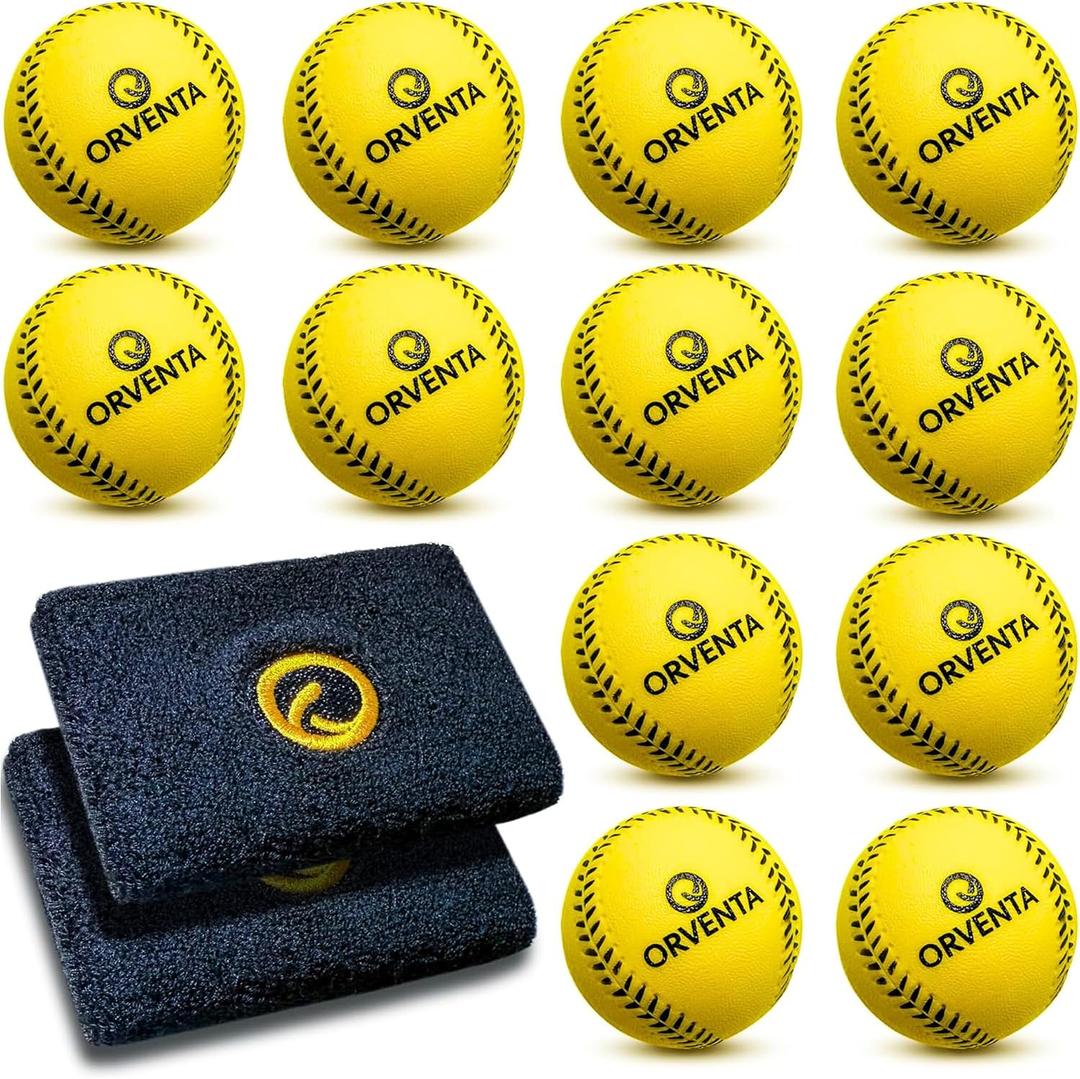Soft Foam Baseballs Safe Indoor & Outdoor Practice Baseballs for hitting Safety Baseball for Kids & Teenagers with wrist sweatbands Training Foam Balls for Hitting, Throwing & Catching12 Pack