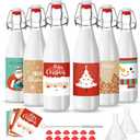Maxcheck 6 Pcs 16 oz Christmas Swing Top Glass Bottles with Xmas Labels Sticker Airtight 500ml Empty Clear Bottle for Vanilla Extract Home Brewing Coquito Liqueur Xmas Party Supplies(Cartoon)