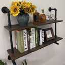 Industrial Pipe Wall Shelves Pipe Shelving with Real Wood Plank ,36 Inches Floating Shelves for Wall Farmhouse Pipe Book Shelves Dark Brown 2 Tier for Kitchen,Living Room Decor and Bar Shelving, 9.8D x 36W x 29H in