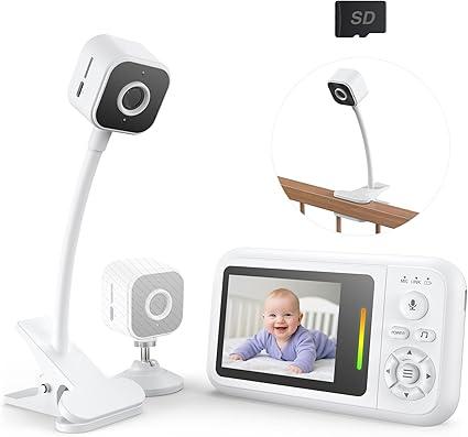 NUOTUN Baby Monitor with Camera and Audio, Baby Monitor No Wifi with Clip for Crib & Stand, Portable 2.8’’ HD Monitor 1080P Video, NightVision, VOX, 2Way Audio, Temp Sense & Lullabies, SD card Includ