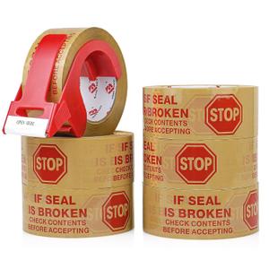 Stop Sign Sealing Tape Pre-Printed " IF SEAL IS BROKEN,CHECK CONTENTS BEFORE ACCEPTING" ,Heavy Duty Packing Tape with Dispenser 2 Inch x 110 Yards,Packaging Tape for Moving and Shipping (Brown)