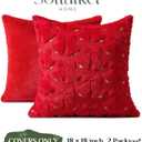 Softalker Christmas Throw Pillow Covers 18 x 18 Inch Set of 2, Xmas Winter Bell Faux Fur Cushion Covers, 3D Embroidered Pillow Cases for Couch Bedroom Living Room Decor, Red