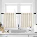 NICETOWN Farmhouse Linen Short Curtains for Living Room Bedroom, Back Tab Pocket Curtain Tiers for Kichen Cupbords Cabinet Cafe Curtains for Bathroom Privacy, 2 Panels, 55" W x 30" L, Natural, 52"W x 30"L