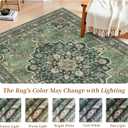 Rugs for Living Room, Lightweight Low Pile Area Rug with Non-Slip Backing Soft Carpet for Bedroom Dining Room Home Office Machine Washable Stain-Resistant Vintage (Forest Green, 6'  9')