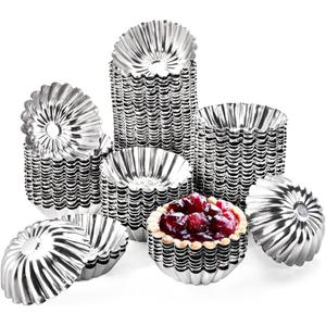 Dicunoy 100 PCS Egg Tart Molds for Baking, 3" Mini Tart Pie Pan, Aluminum Brioche Mold, Reusable Ensaymada Molder Filipino, Brioche Tins Mould for Tart Shells, Cupcakes, Mini Cake, Pudding, Muffin