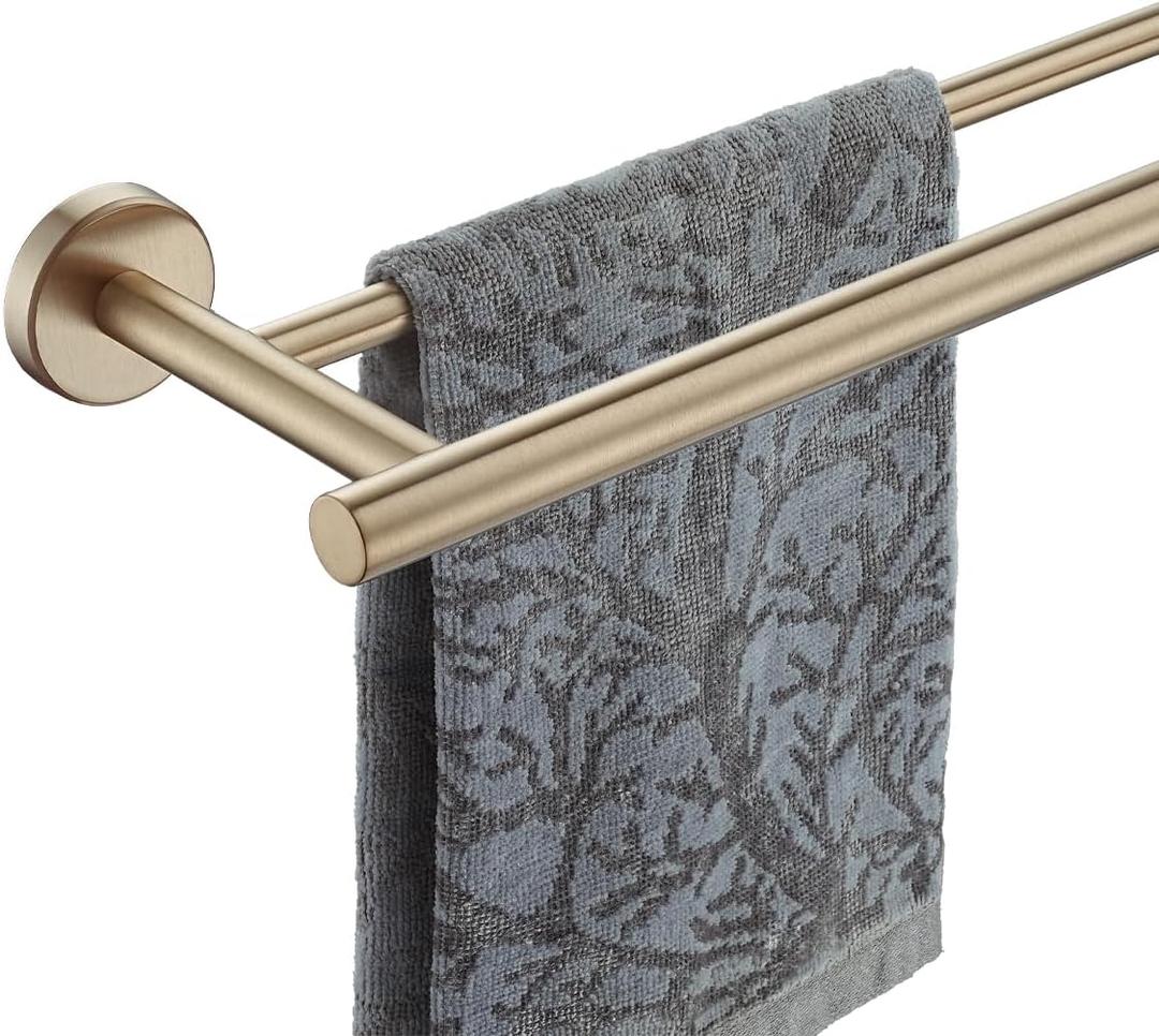 JQK Double Towel Bar Champagne Bronze, 27 Inch 304 Stainless Steel Thicken 0.8mm Towel Rack for Bathroom, Towel Holder Wall Mount, Useable Length 24 Inch, TB100L24-CB