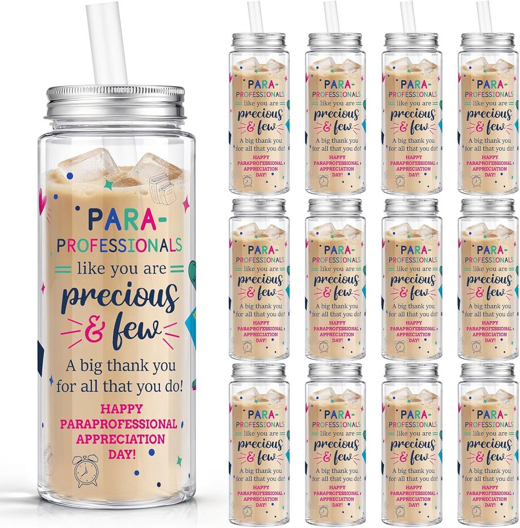 Vesici 24 Pcs Paraprofessional Teacher Appreciation Gift 14.2oz Thank You Tumbler Cups with Lids and Straws Bulk Plastic Reusable Inspirational Gifts for Coworker Teacher Administrator Coach Mentor