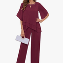 2 Pieces Mother of the Bride Pant Suits for Women Dressy Chiffon Wedding Guest Outfits with Sleeves 22W