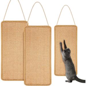 2 Pack Sisal Door Cat Scratching Mat Double Use Hanging Scratcher Wall Floor Mount Cat Scratch Mat Kitty Scratching Pad for Indoor Kitten with Hemp Rope, 7.87"x19.69"(Regular,Brown)