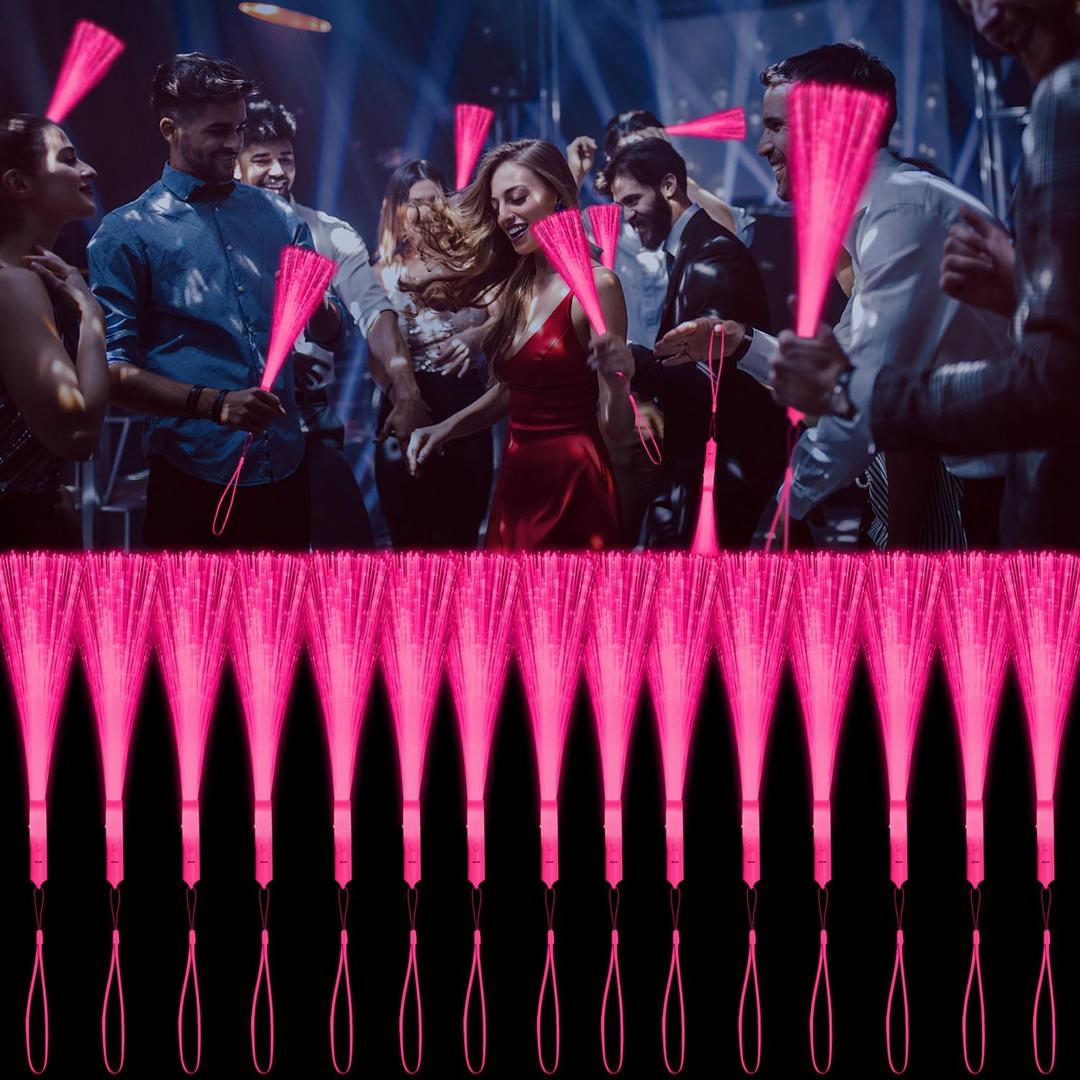 30 PCS Pink Fiber Optic Wands Glow Fiber Wands Bulk LED Light Up Wands with 3 Flashing Modes LED Flashing Sticks for Halloween Christmas Valentine's Day Wedding Gender Reveal Birthday